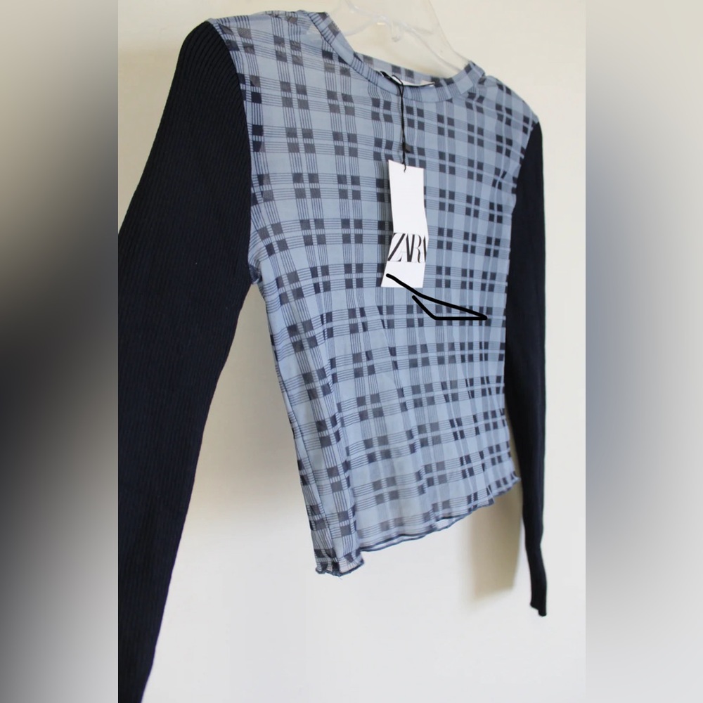 NWT ZARA PLAID MESH TOP